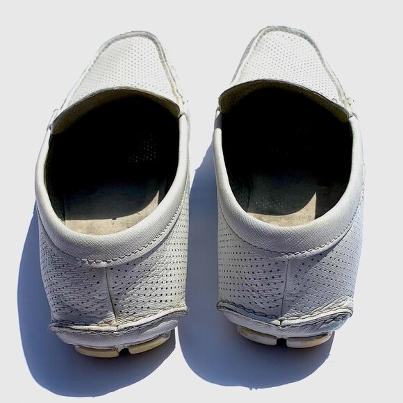 Men’s White Prada Leather Perforated Driving Shoes with Stripes Italy US 10.5 - Picture 8 of 10